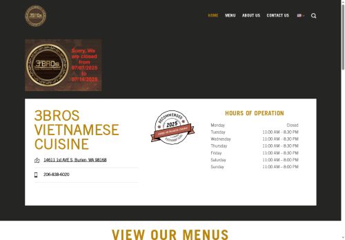 3brosvietnamesecuisine.com capture - 2025-07-24 09:33:16