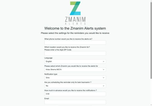 zmanimalerts.com capture - 2025-10-06 03:16:54