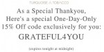 TURQUOISE + TOBACCO discount code