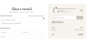 Tobias & The Bear coupon code