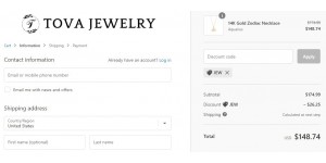 Tova Jewelry coupon code